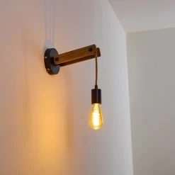 Hofstein Aarhus Wandleuchte Schwarz, Holz dunkel, 1-flammig -Wandleuchten Verkaufsgeschäft aarhus wandleuchte h3315170 9