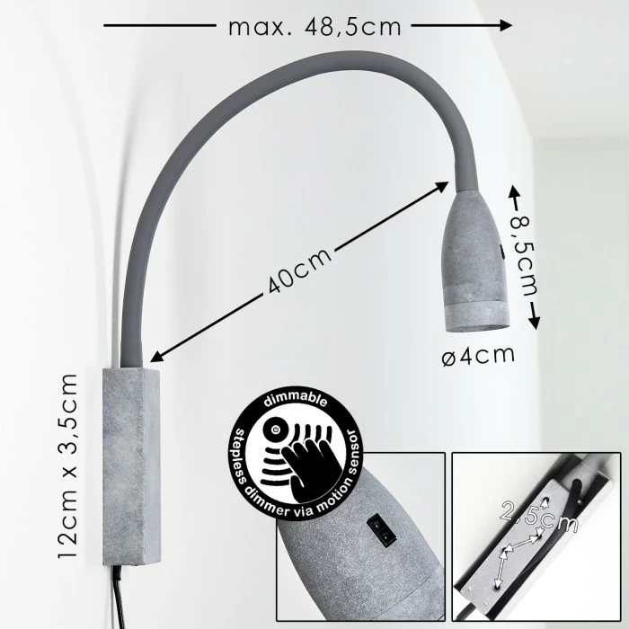 Hofstein Alsea Bettleuchte LED Grau, 1-flammig, Bewegungsmelder 2 Hofstein Alsea Bettleuchte LED Grau, 1-flammig, Bewegungsmelder – Bild 2
