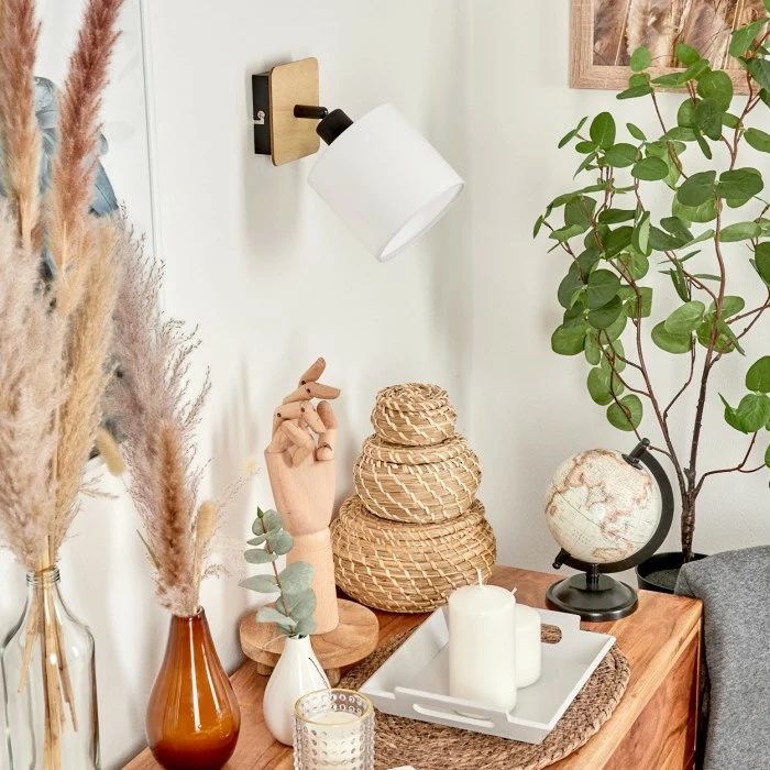 Hofstein Alsen Wandleuchte Schwarz, Holz hell, 1-flammig 2 Hofstein Alsen Wandleuchte Schwarz, Holz hell, 1-flammig – Bild 2