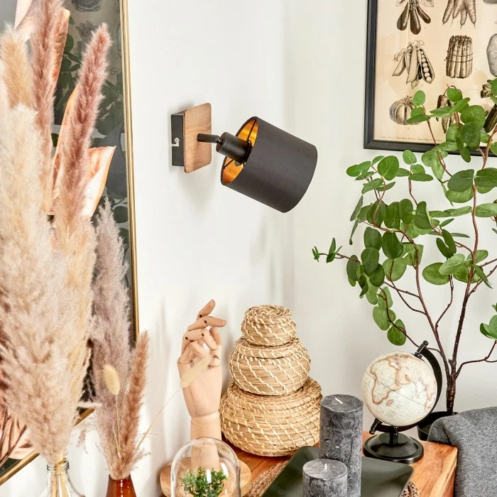 Hofstein Alsen Wandleuchte Schwarz, Holz dunkel, 1-flammig 2 Hofstein Alsen Wandleuchte Schwarz, Holz dunkel, 1-flammig – Bild 2