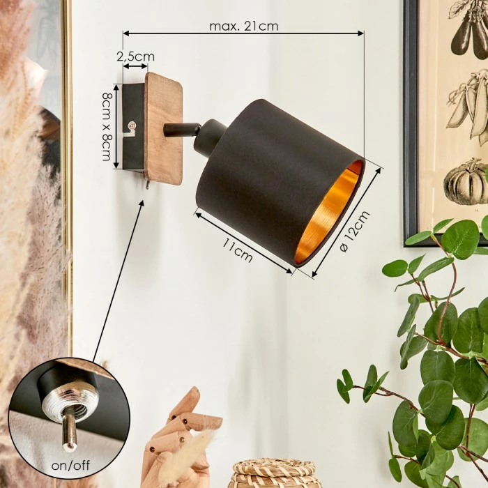 Hofstein Alsen Wandleuchte Schwarz, Holz dunkel, 1-flammig 4 Hofstein Alsen Wandleuchte Schwarz, Holz dunkel, 1-flammig – Bild 4