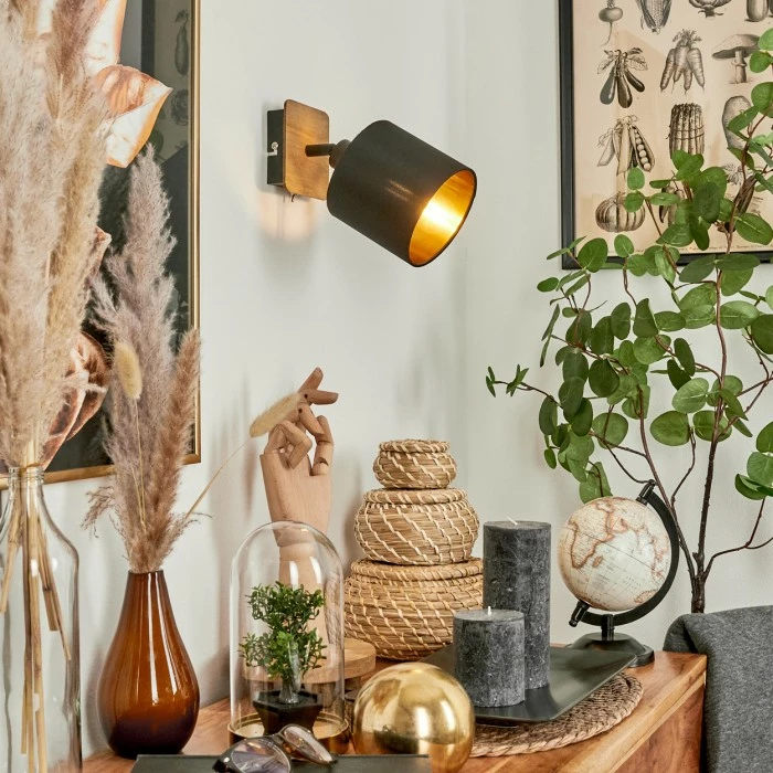 Hofstein Alsen Wandleuchte Schwarz, Holz dunkel, 1-flammig 9 Hofstein Alsen Wandleuchte Schwarz, Holz dunkel, 1-flammig – Bild 9