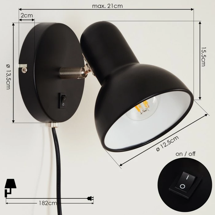 Hofstein Ambousi Wandleuchte Chrom, Schwarz, 1-flammig 4 Hofstein Ambousi Wandleuchte Chrom, Schwarz, 1-flammig – Bild 4