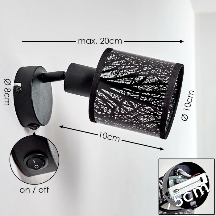 Hofstein Antalya Wandleuchte Schwarz, 1-flammig 2 Hofstein Antalya Wandleuchte Schwarz, 1-flammig – Bild 2