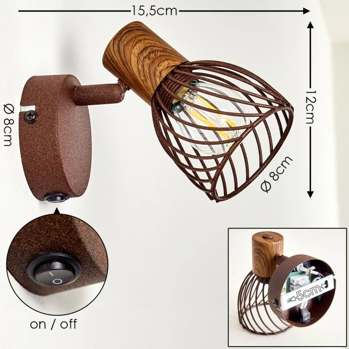 Hofstein Arjen Wandleuchte Rostfarben, Holz dunkel, 1-flammig 2 Hofstein Arjen Wandleuchte Rostfarben, Holz dunkel, 1-flammig – Bild 2