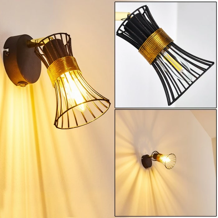 Hofstein Ayen Wandleuchte Schwarz-Gold, 1-flammig 1 Hofstein Ayen Wandleuchte Schwarz-Gold, 1-flammig