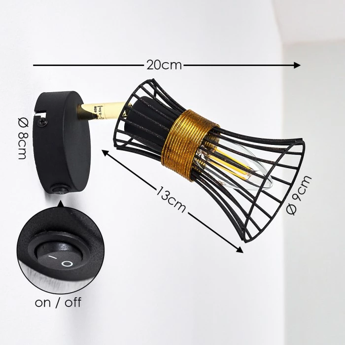 Hofstein Ayen Wandleuchte Schwarz-Gold, 1-flammig 2 Hofstein Ayen Wandleuchte Schwarz-Gold, 1-flammig – Bild 2