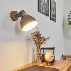 Hofstein Banjul Wandleuchte Grau, Holz dunkel, 1-flammig