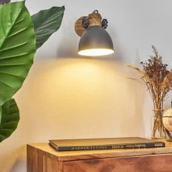 Hofstein Banjul Wandleuchte Grau, Holz dunkel, 1-flammig -Wandleuchten Verkaufsgeschäft banjul wandleuchte h3371695 do1 6