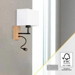 Brilliant Leuchten Rayan Wandleuchte LED Schwarz, Holz hell, 1-flammig