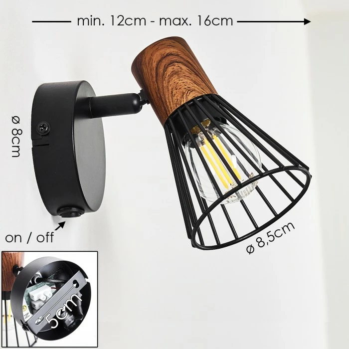 Hofstein Errested Wandleuchte Schwarz, Holz dunkel, 1-flammig 2 Hofstein Errested Wandleuchte Schwarz, Holz dunkel, 1-flammig – Bild 2