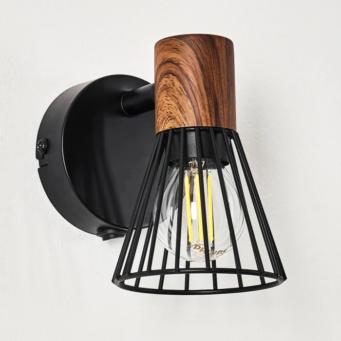 Hofstein Errested Wandleuchte Schwarz, Holz dunkel, 1-flammig 5 Hofstein Errested Wandleuchte Schwarz, Holz dunkel, 1-flammig – Bild 5