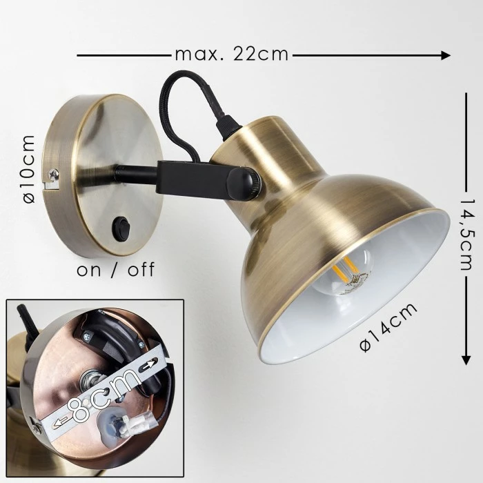 Hofstein Fresno Wandleuchte Schwarz-Gold, 1-flammig 2 Hofstein Fresno Wandleuchte Schwarz-Gold, 1-flammig – Bild 2