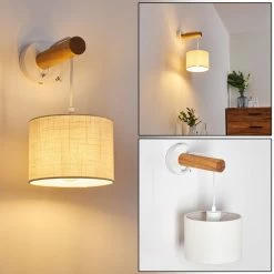 Hofstein Geelong Wandleuchte Weiß, Holz hell, 1-flammig