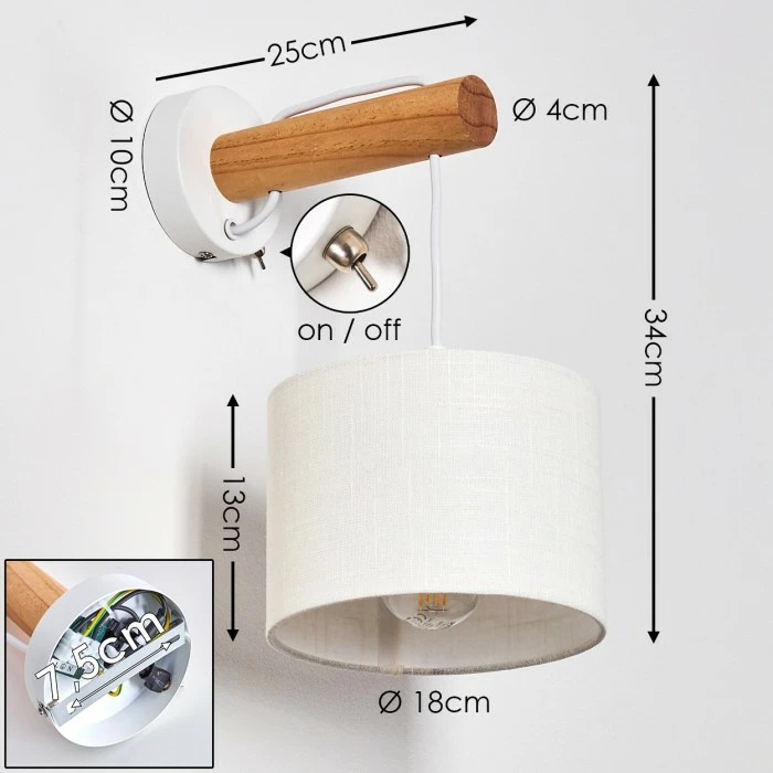 Hofstein Geelong Wandleuchte Weiß, Holz hell, 1-flammig 2 Hofstein Geelong Wandleuchte Weiß, Holz hell, 1-flammig – Bild 2