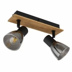 Globo CLAUDE Wandleuchte Schwarz, Holz dunkel, 2-flammig -Wandleuchten Verkaufsgeschäft globo claude wandleuchte 54307 2w 2