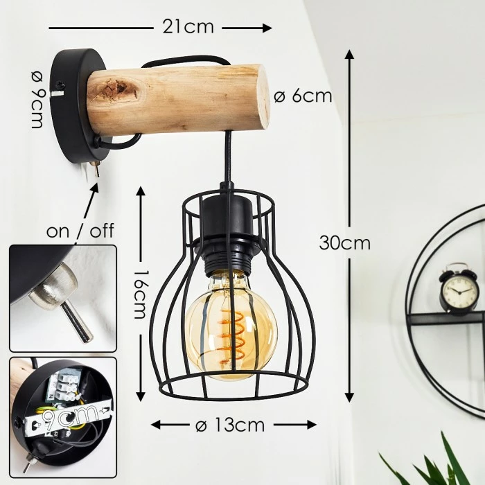 Hofstein Gondo Wandleuchte Schwarz, Holz hell, 1-flammig 2 Hofstein Gondo Wandleuchte Schwarz, Holz hell, 1-flammig – Bild 2