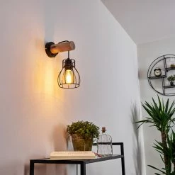 Hofstein Gondo Wandleuchte Schwarz, Holz hell, 1-flammig 29 Hofstein Gondo Wandleuchte Schwarz, Holz hell, 1-flammig -Wandleuchten Verkaufsgeschäft gondo wandleuchte h3331118 11