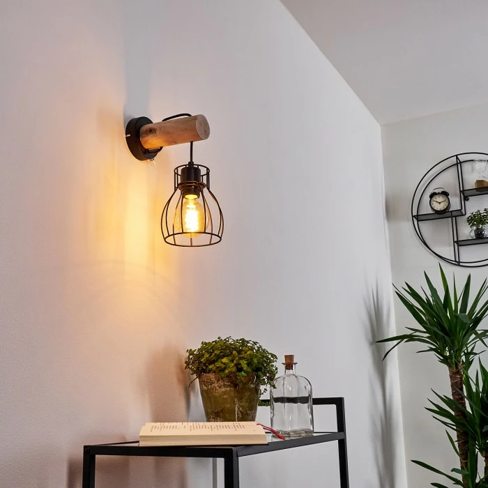 Hofstein Gondo Wandleuchte Schwarz, Holz hell, 1-flammig 12 Hofstein Gondo Wandleuchte Schwarz, Holz hell, 1-flammig – Bild 12