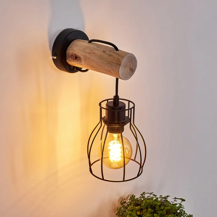 Hofstein Gondo Wandleuchte Schwarz, Holz hell, 1-flammig 14 Hofstein Gondo Wandleuchte Schwarz, Holz hell, 1-flammig – Bild 14