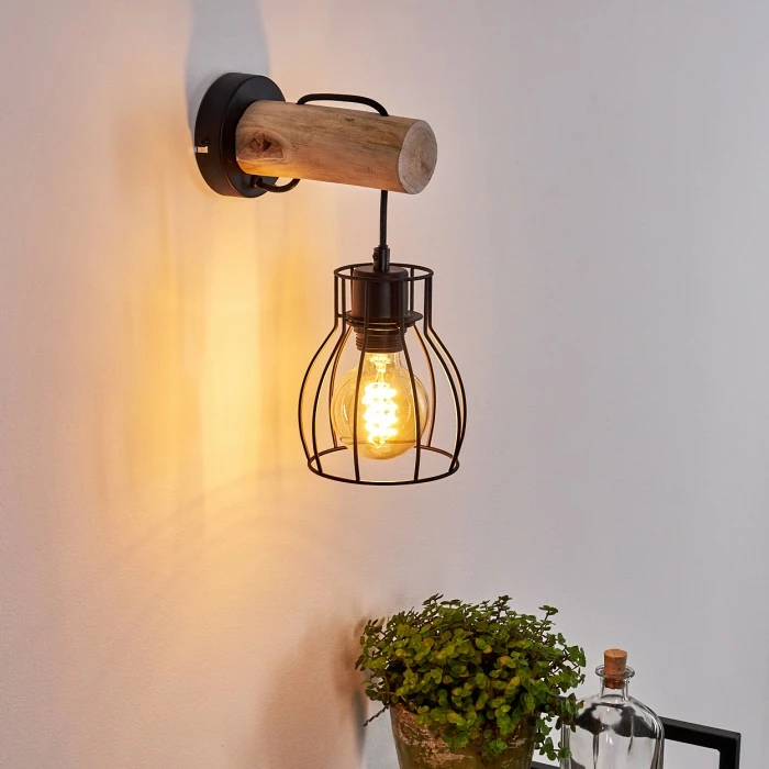 Hofstein Gondo Wandleuchte Schwarz, Holz hell, 1-flammig 15 Hofstein Gondo Wandleuchte Schwarz, Holz hell, 1-flammig – Bild 15