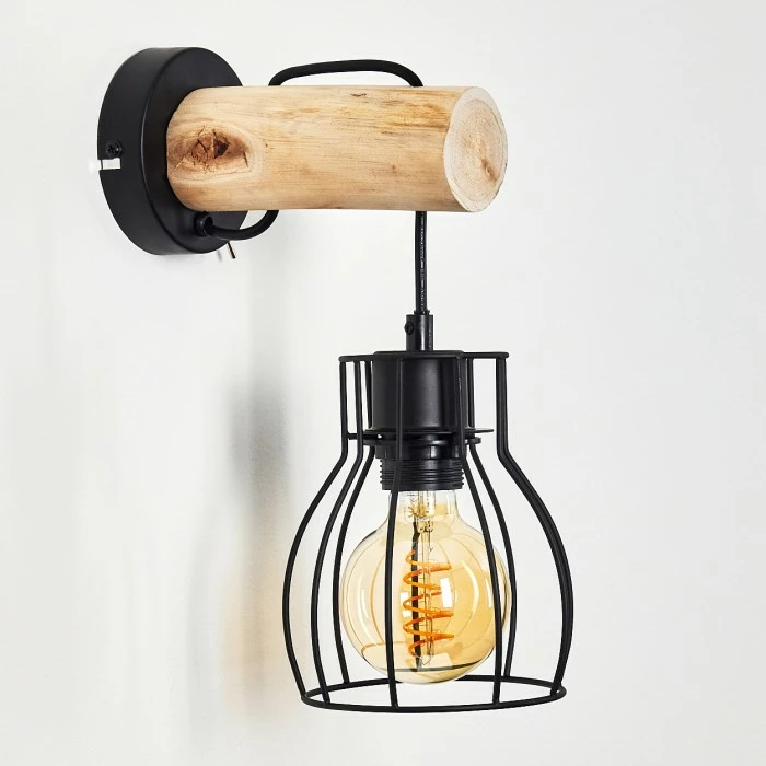 Hofstein Gondo Wandleuchte Schwarz, Holz hell, 1-flammig 6 Hofstein Gondo Wandleuchte Schwarz, Holz hell, 1-flammig – Bild 6