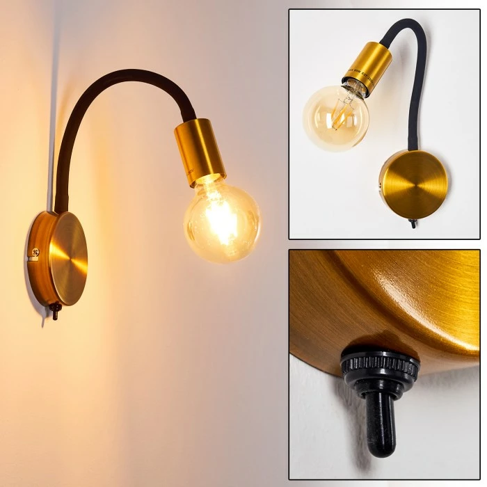 Hofstein Hovslund Wandleuchte Schwarz, Gold, 1-flammig 1 Hofstein Hovslund Wandleuchte Schwarz, Gold, 1-flammig