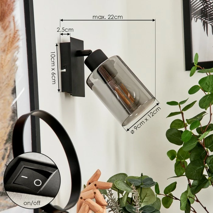 Hofstein Hunouri Wandleuchte Schwarz, 1-flammig 4 Hofstein Hunouri Wandleuchte Schwarz, 1-flammig – Bild 4