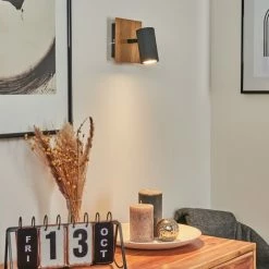 Hofstein Javel Wandleuchte Schwarz, Grau, Holzoptik, 1-flammig