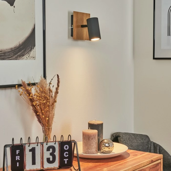 Hofstein Javel Wandleuchte Schwarz, Grau, Holzoptik, 1-flammig 1 Hofstein Javel Wandleuchte Schwarz, Grau, Holzoptik, 1-flammig