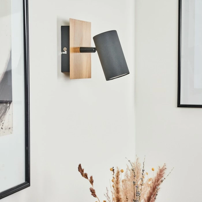 Hofstein Javel Wandleuchte Schwarz, Grau, Holzoptik, 1-flammig 2 Hofstein Javel Wandleuchte Schwarz, Grau, Holzoptik, 1-flammig – Bild 2