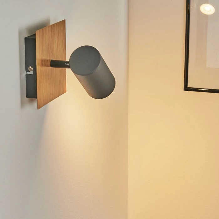 Hofstein Javel Wandleuchte Schwarz, Grau, Holzoptik, 1-flammig 7 Hofstein Javel Wandleuchte Schwarz, Grau, Holzoptik, 1-flammig – Bild 7