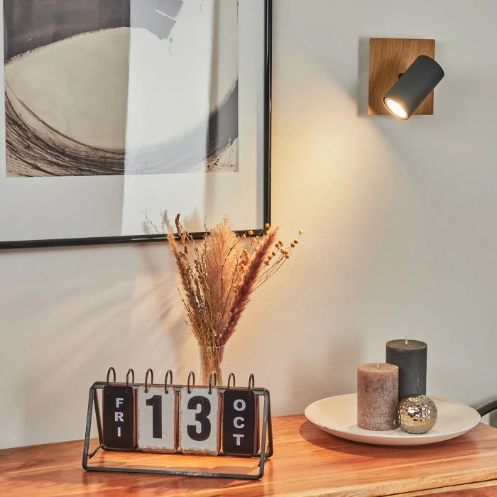 Hofstein Javel Wandleuchte Schwarz, Grau, Holzoptik, 1-flammig 9 Hofstein Javel Wandleuchte Schwarz, Grau, Holzoptik, 1-flammig – Bild 9