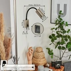 Hofstein Javel Wandleuchte Nickel-Matt, Schwarz, 1-flammig -Wandleuchten Verkaufsgeschäft javel wandleuchte h3612699 3