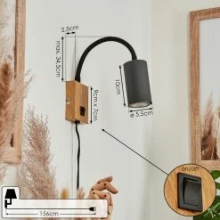 Hofstein Javel Wandleuchte Anthrazit, Holzoptik, 1-flammig -Wandleuchten Verkaufsgeschäft javel wandleuchte h3613153 3