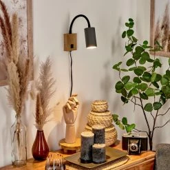 Hofstein Javel Wandleuchte Anthrazit, Holzoptik, 1-flammig -Wandleuchten Verkaufsgeschäft javel wandleuchte h3613153 6