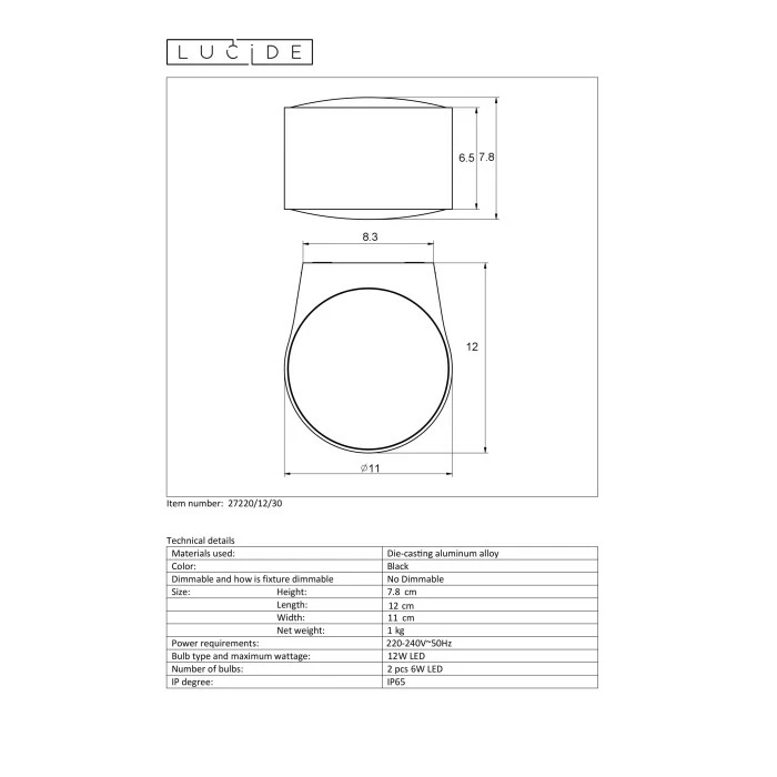 Lucide RAYEN Wandstrahler LED Schwarz, 1-flammig 4 Lucide RAYEN Wandstrahler LED Schwarz, 1-flammig – Bild 4