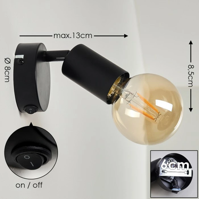 Hofstein Maidford Wandleuchte Schwarz, 1-flammig 2 Hofstein Maidford Wandleuchte Schwarz, 1-flammig – Bild 2