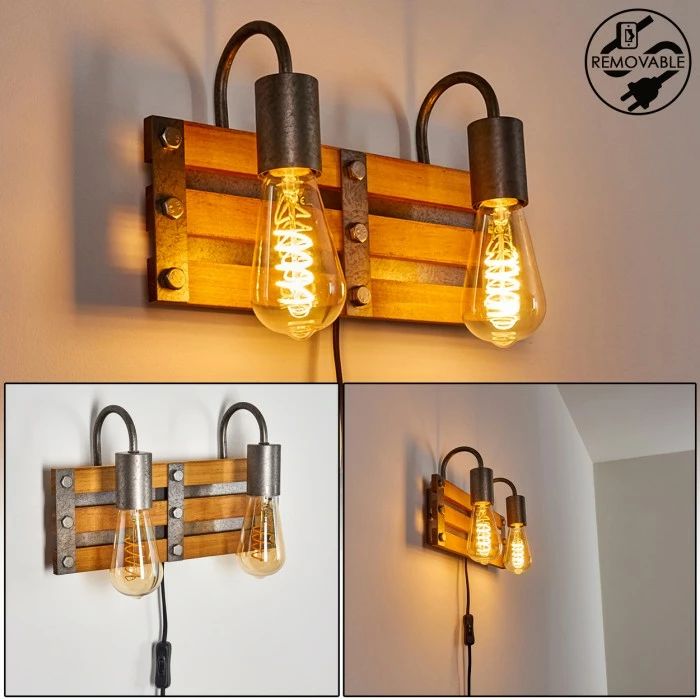 Hofstein Mallard Wandleuchte Silber, Holz hell, 2-flammig 1 Hofstein Mallard Wandleuchte Silber, Holz hell, 2-flammig