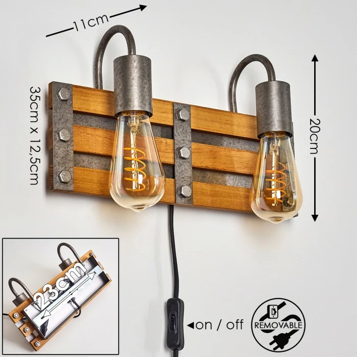 Hofstein Mallard Wandleuchte Silber, Holz hell, 2-flammig 2 Hofstein Mallard Wandleuchte Silber, Holz hell, 2-flammig – Bild 2