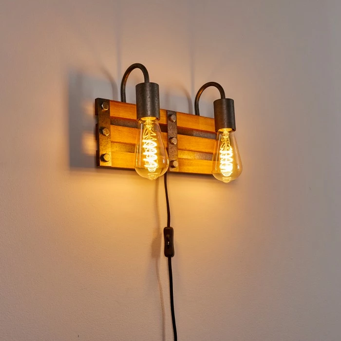 Hofstein Mallard Wandleuchte Silber, Holz hell, 2-flammig 3 Hofstein Mallard Wandleuchte Silber, Holz hell, 2-flammig – Bild 3