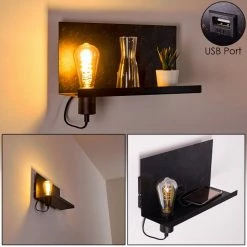 Hofstein Moheda Wandleuchte Schwarz, Rostfarben, 1-flammig