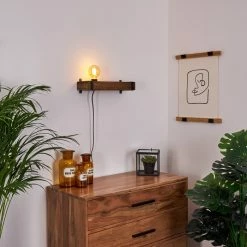 Hofstein Montgomery Wandleuchte Schwarz, Holz dunkel, 1-flammig -Wandleuchten Verkaufsgeschäft montgomery wandleuchte h3369005 16