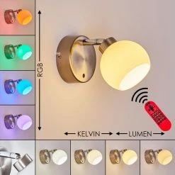 Hofstein Motala Wandleuchte LED Nickel-Matt, 1-flammig, Fernbedienung, Farbwechsler