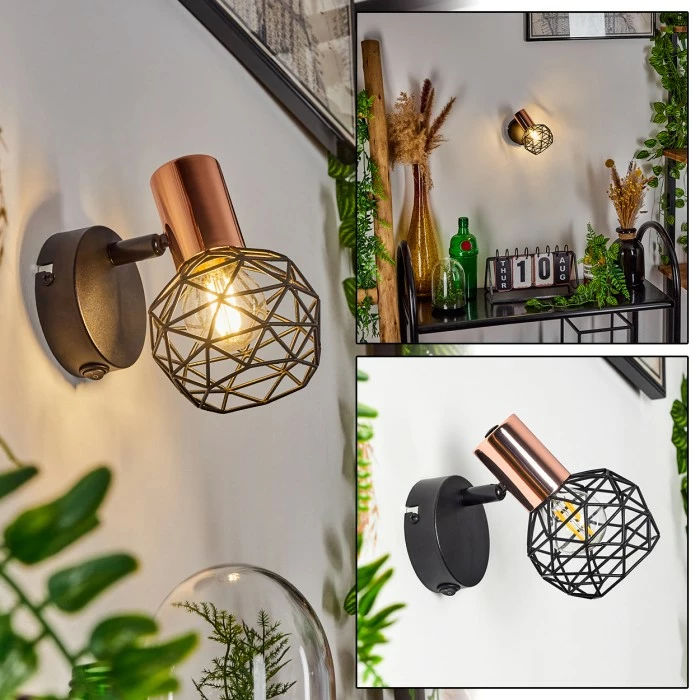 Hofstein Palmira Wandleuchte Schwarz, Kupferfarben, 1-flammig 1 Hofstein Palmira Wandleuchte Schwarz, Kupferfarben, 1-flammig