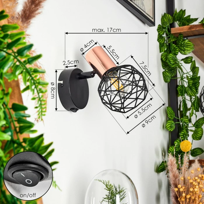 Hofstein Palmira Wandleuchte Schwarz, Kupferfarben, 1-flammig 4 Hofstein Palmira Wandleuchte Schwarz, Kupferfarben, 1-flammig – Bild 4