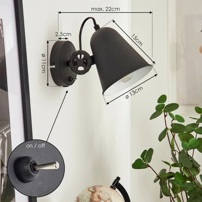 Hofstein Pany Wandleuchte Chrom, Schwarz, 1-flammig 4 Hofstein Pany Wandleuchte Chrom, Schwarz, 1-flammig – Bild 4