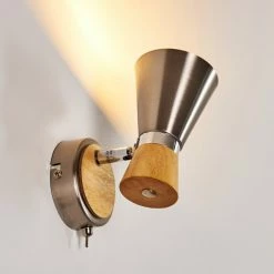 Hofstein Pulau Wandleuchte Nickel-Matt, Holz hell, 1-flammig -Wandleuchten Verkaufsgeschäft pulau wandleuchte h3095096 do1 10