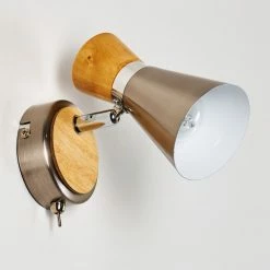 Hofstein Pulau Wandleuchte Nickel-Matt, Holz hell, 1-flammig -Wandleuchten Verkaufsgeschäft pulau wandleuchte h3095096 do1 12