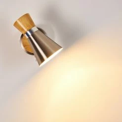 Hofstein Pulau Wandleuchte Nickel-Matt, Holz hell, 1-flammig -Wandleuchten Verkaufsgeschäft pulau wandleuchte h3095096 do1 13